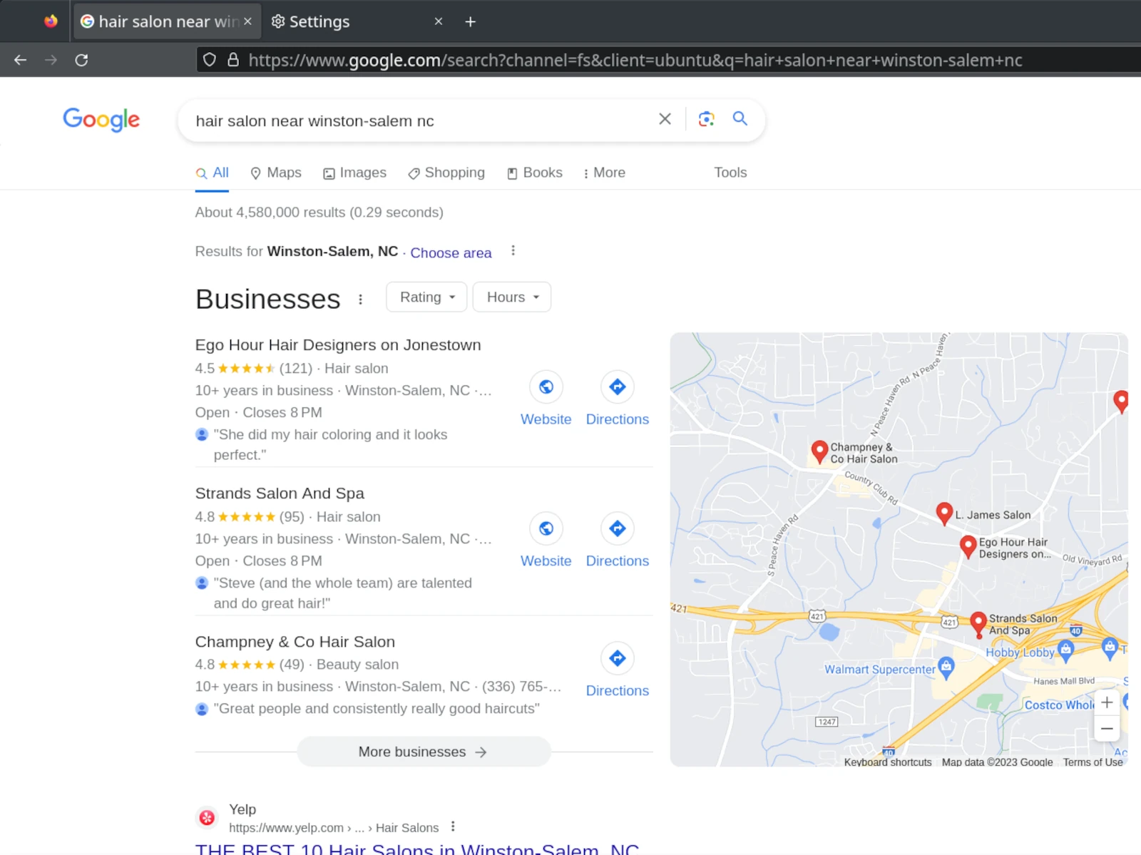 Google map showing Winston-Salem businesses with better local SEO