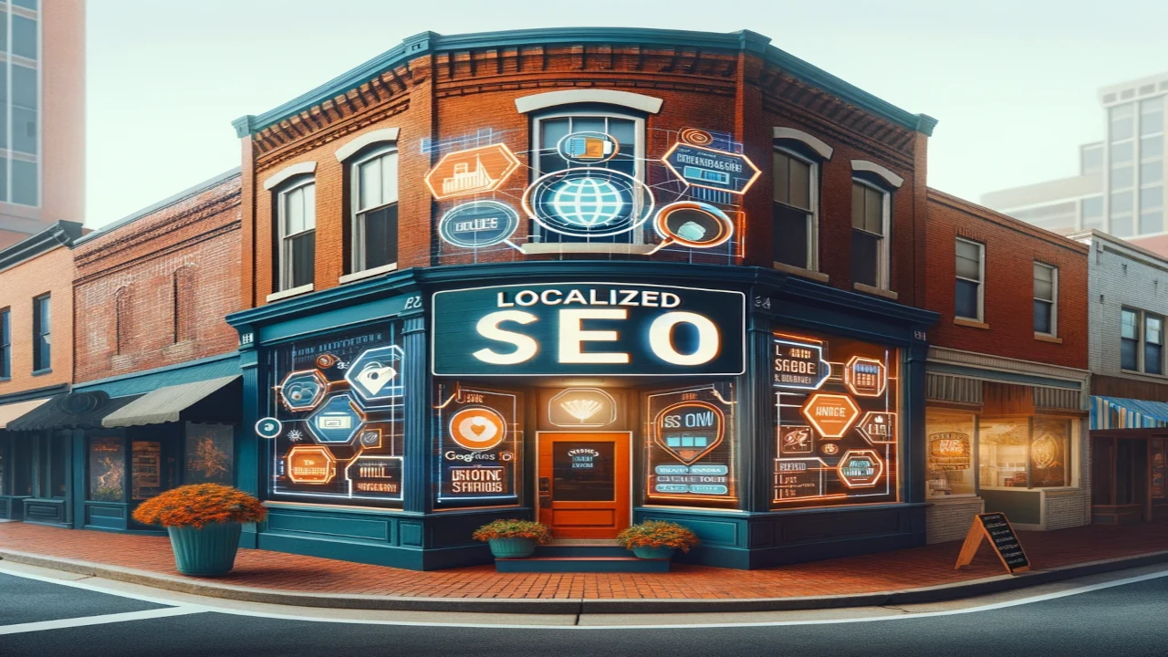 Illustration of a local business with a conceptualized storefront illustrating local SEO