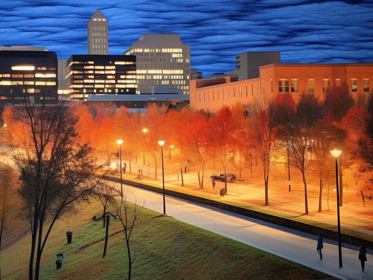An artistic depiction of the Winston-Salem skyline at night